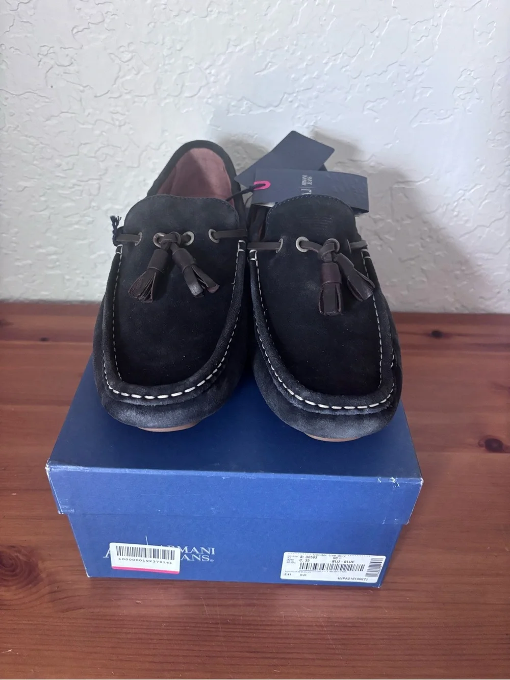 Armani Jeans Black Suede Tassel Driving Loafers
